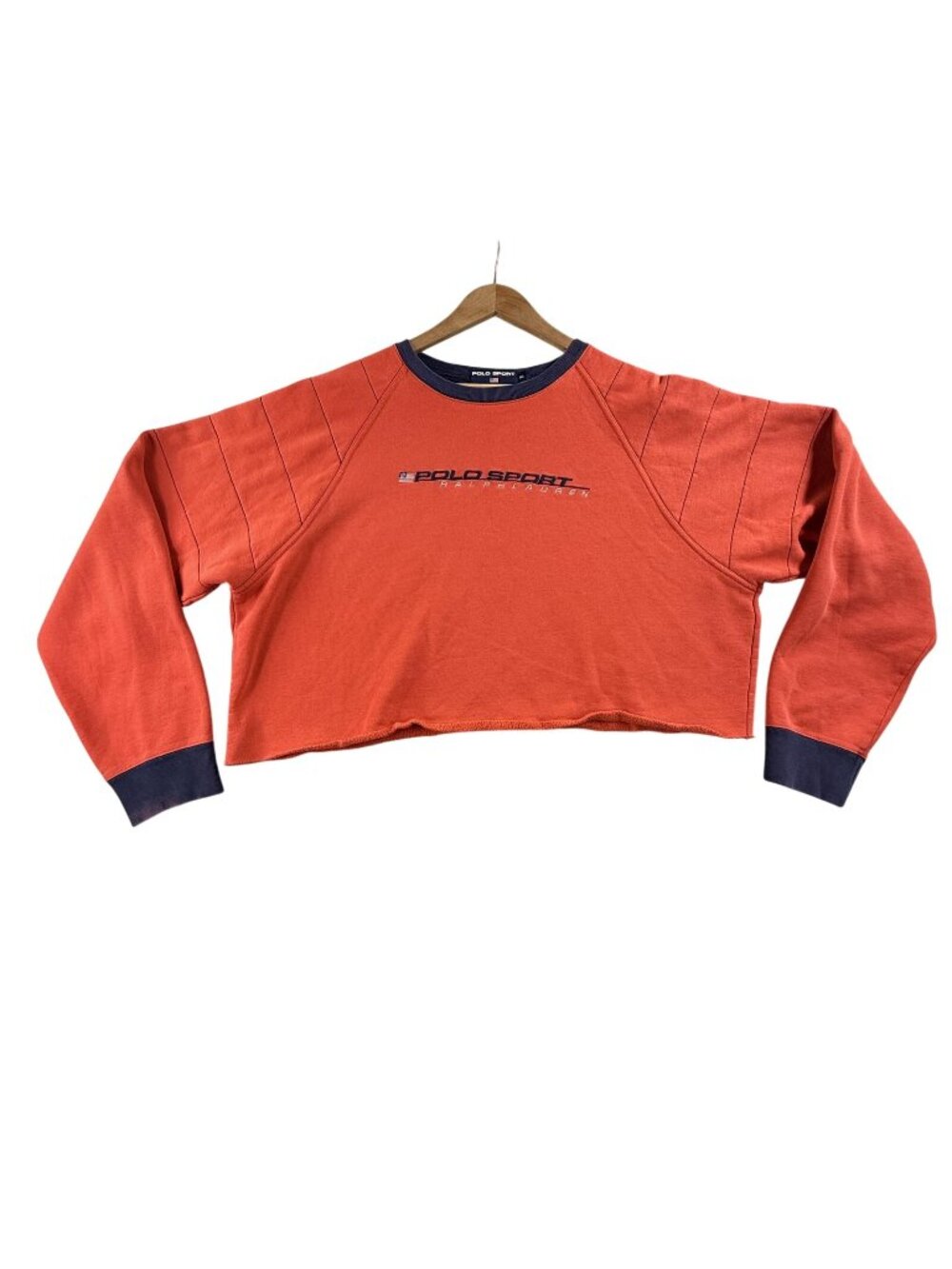 Vintage Polo Sport Ralph Lauren Sweatshirt Women XL Orange Cropped Fleece Preppy